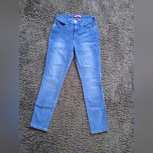 Women’s Size 8 Mid Rise Stretch Skinny Jeans – Blue, Slim, Distressed Hem